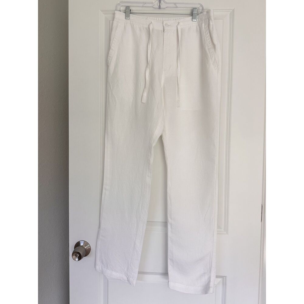 Cubavera Mens 32 White Linen Blend Drawstring Pants Relaxed Resort Casual